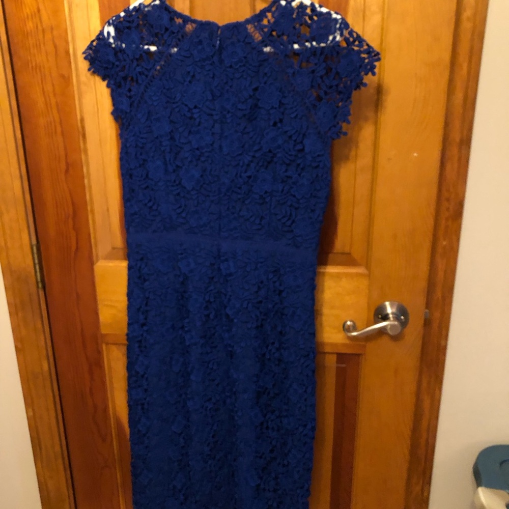 Shoshanna Blue Sheath Midi Dress with Flutter Cap Sleeves